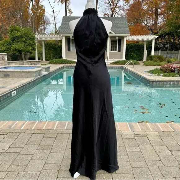 NWT Anthropologie BHLDN Esme Satin l Dress Long Wedding Guest Cocktail Black 8 - Picture 8 of 11